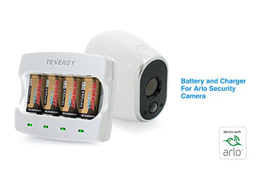 Combo: (Works with Arlo) Tenergy 3.7V RCR123A Li-ion Battery Charger + 4 pcs 3.7V 650mAh RCR123A Li-ion Batteries for Arlo Wire-Free HD Security Cameras (VMC3030) UN, UL Certified