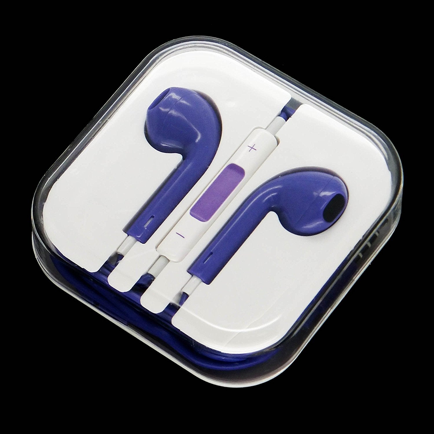 CyberTech Purple Earphones w/ Volume Control + Clear Hard Case