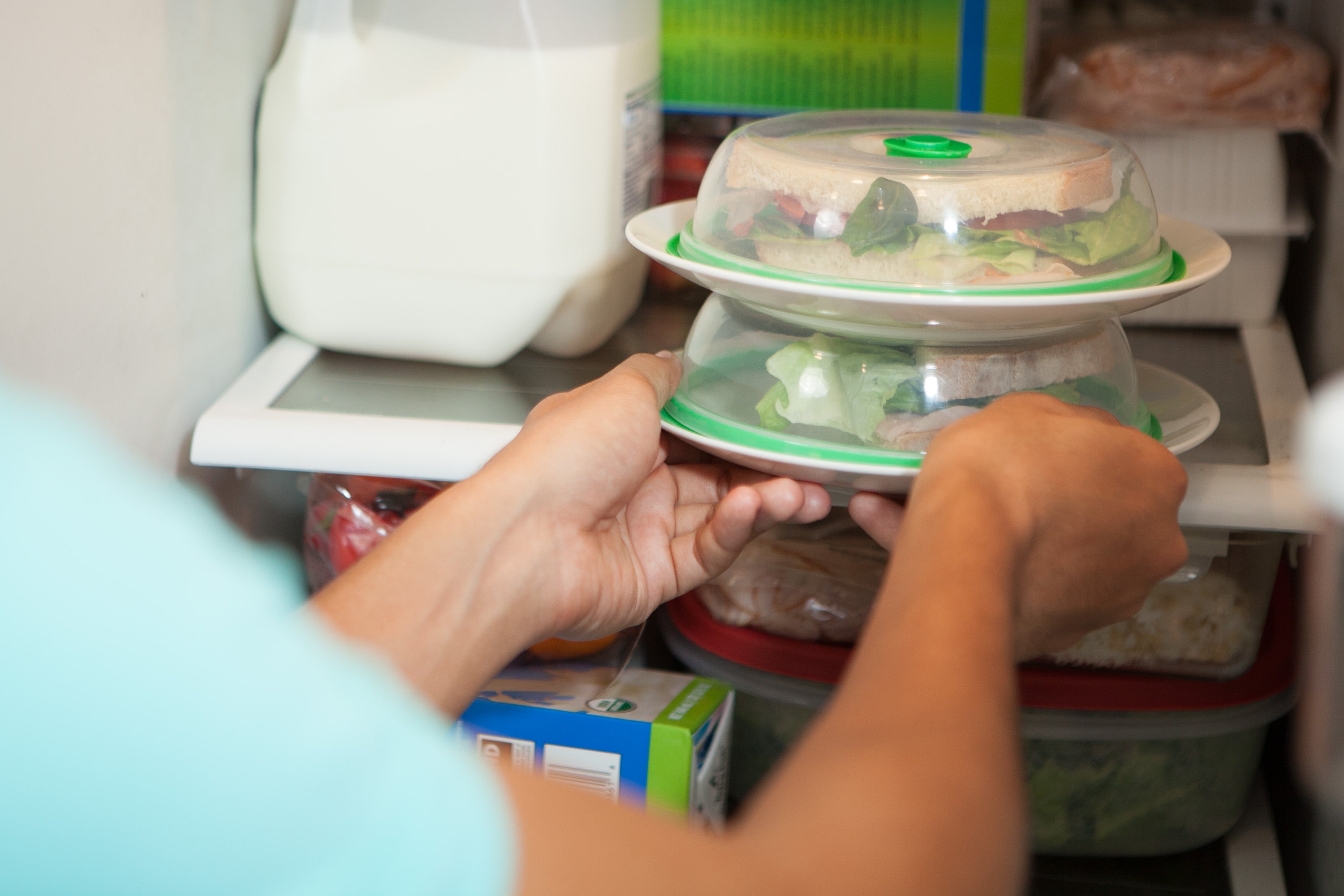 Press n Fresh Universal Vacuum Air-tight Food Sealer Container Plate Platter Lid Cover Topper Dome, Stackable, Safe for Microwave, Dishwasher and BPA Free (9 & 7 inches, Green)