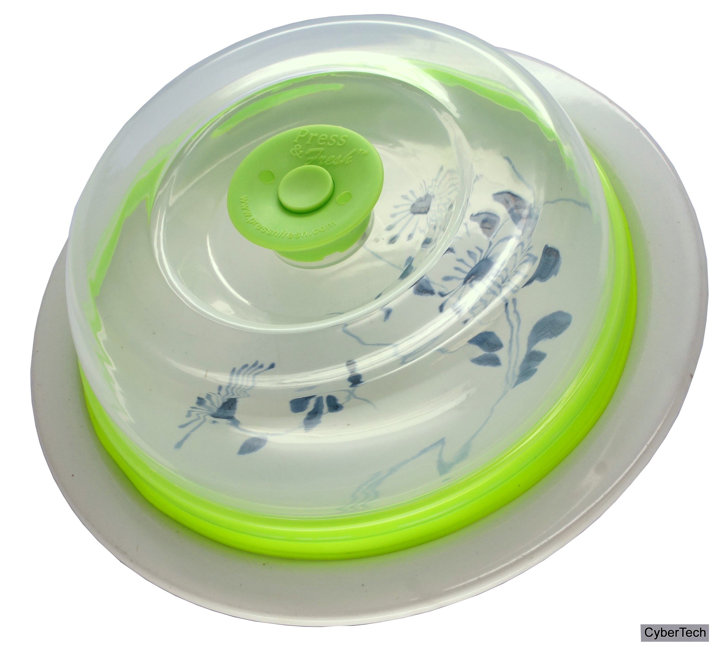 Press n Fresh Universal Vacuum Air-tight Food Sealer Container Plate Platter Lid Cover Topper Dome, Stackable, Safe for Microwave, Dishwasher and BPA Free (9 & 7 inches, Green)