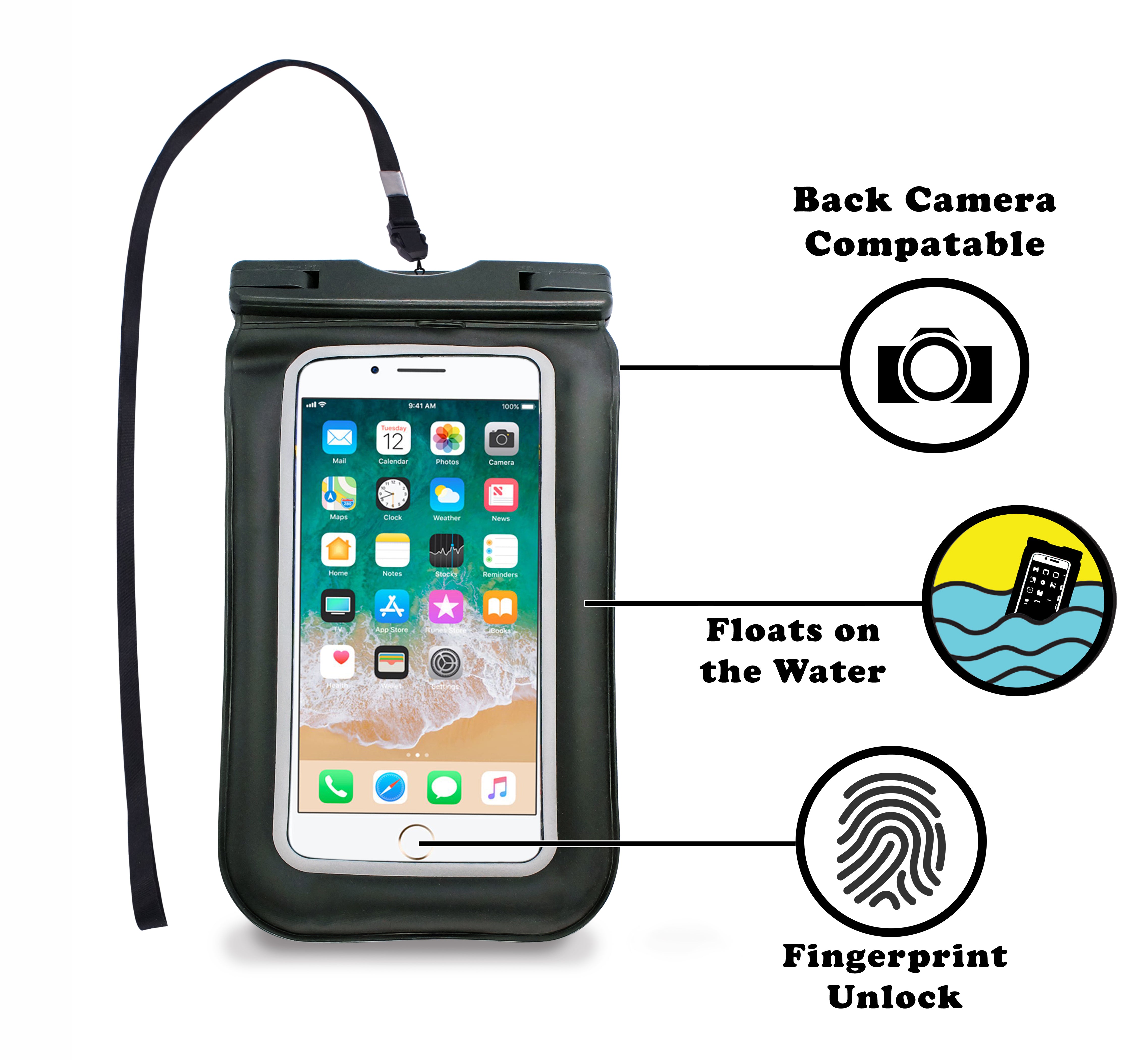 CyberTech 20 ft Waterproof Pouch for Samsung S2/ S3, Apple iPhone, and any other device with a 6.5" screen or smaller