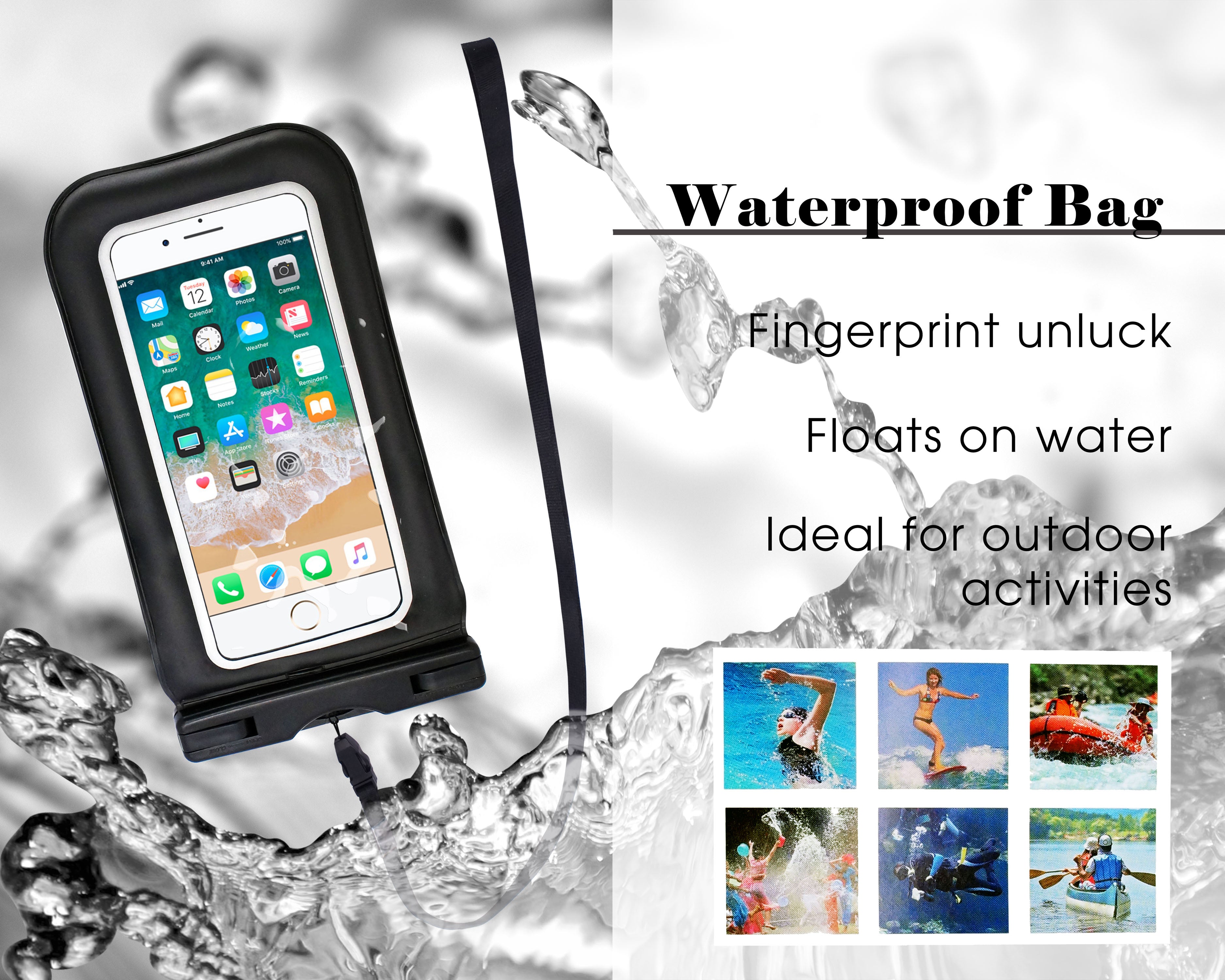 CyberTech 20 ft Waterproof Pouch for Samsung S2/ S3, Apple iPhone, and any other device with a 6.5" screen or smaller