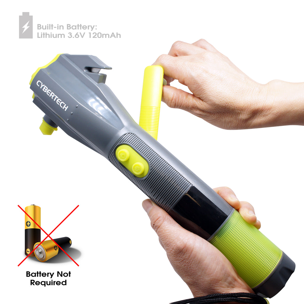 CyberTech All-in-1 Emergency Flashlight,LED Flashlight, SOS Strobe, Windshield Hammer, Window Breaker, Seatbelt Cutter,Waterproof,Compass,Rechargeable Hand Crank Flashlight and USB Cell Phone Charger