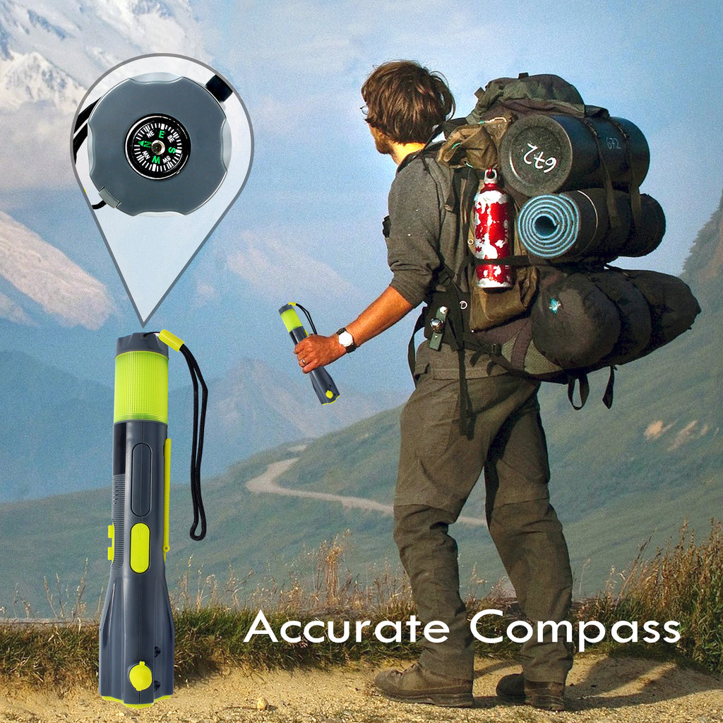 CyberTech All-in-1 Emergency Flashlight,LED Flashlight, SOS Strobe, Windshield Hammer, Window Breaker, Seatbelt Cutter,Waterproof,Compass,Rechargeable Hand Crank Flashlight and USB Cell Phone Charger