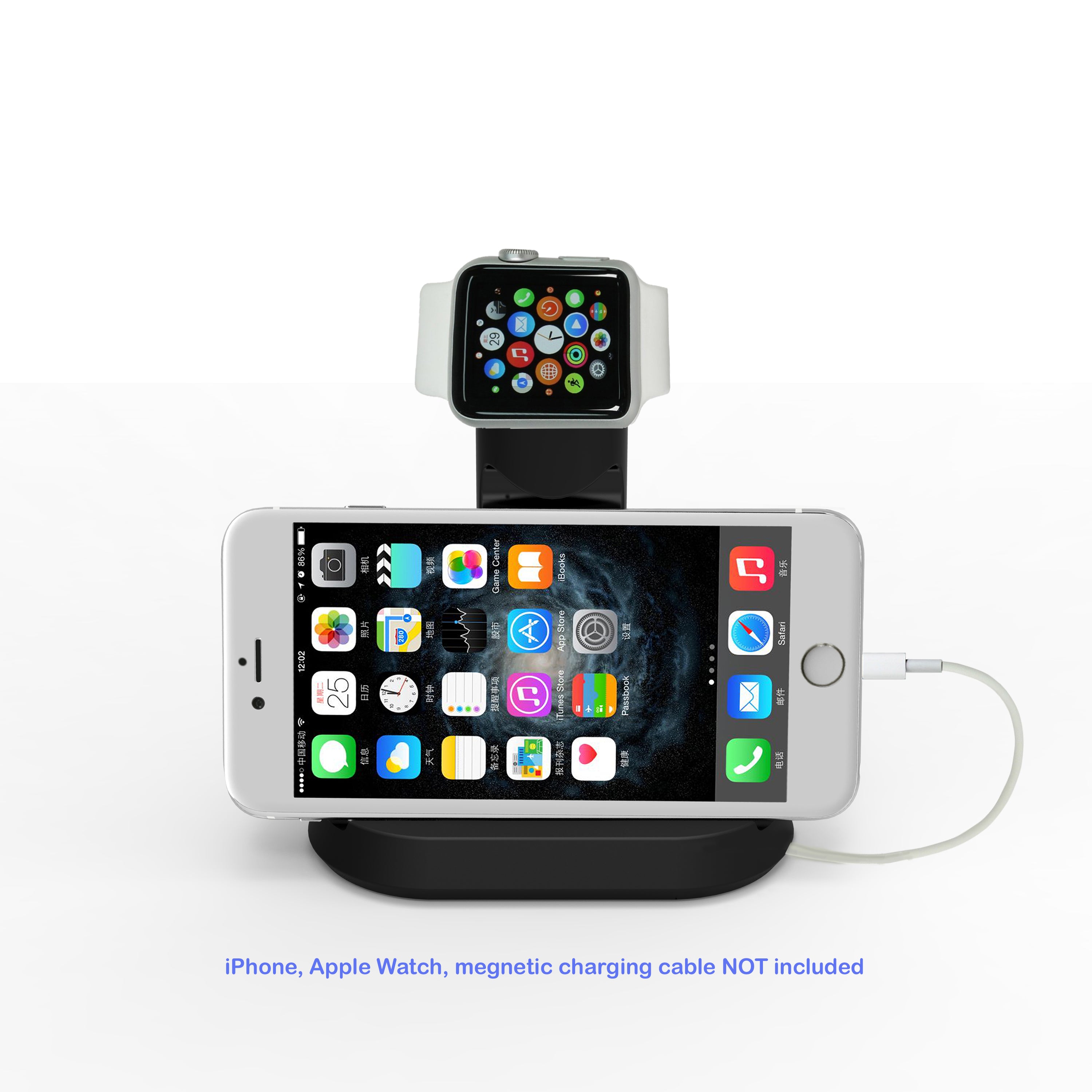 2 in 1 Stand Charging Station Dock cradle holder with Built-in Insert Slots for iPhone & Apple Watch Stand