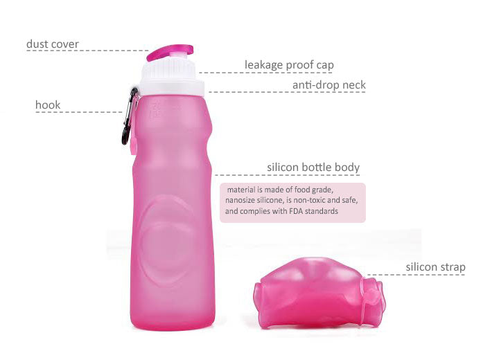 Press n Fresh Silicone Foldable Water Bottle - Perfect for Running, Biking, Jogging, Hiking, Camping, Picnic, Yoga,Travel, and More