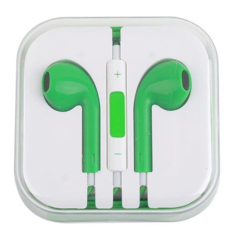 CyberTech Green Earphones w/ Volume Control + Clear Hard Case